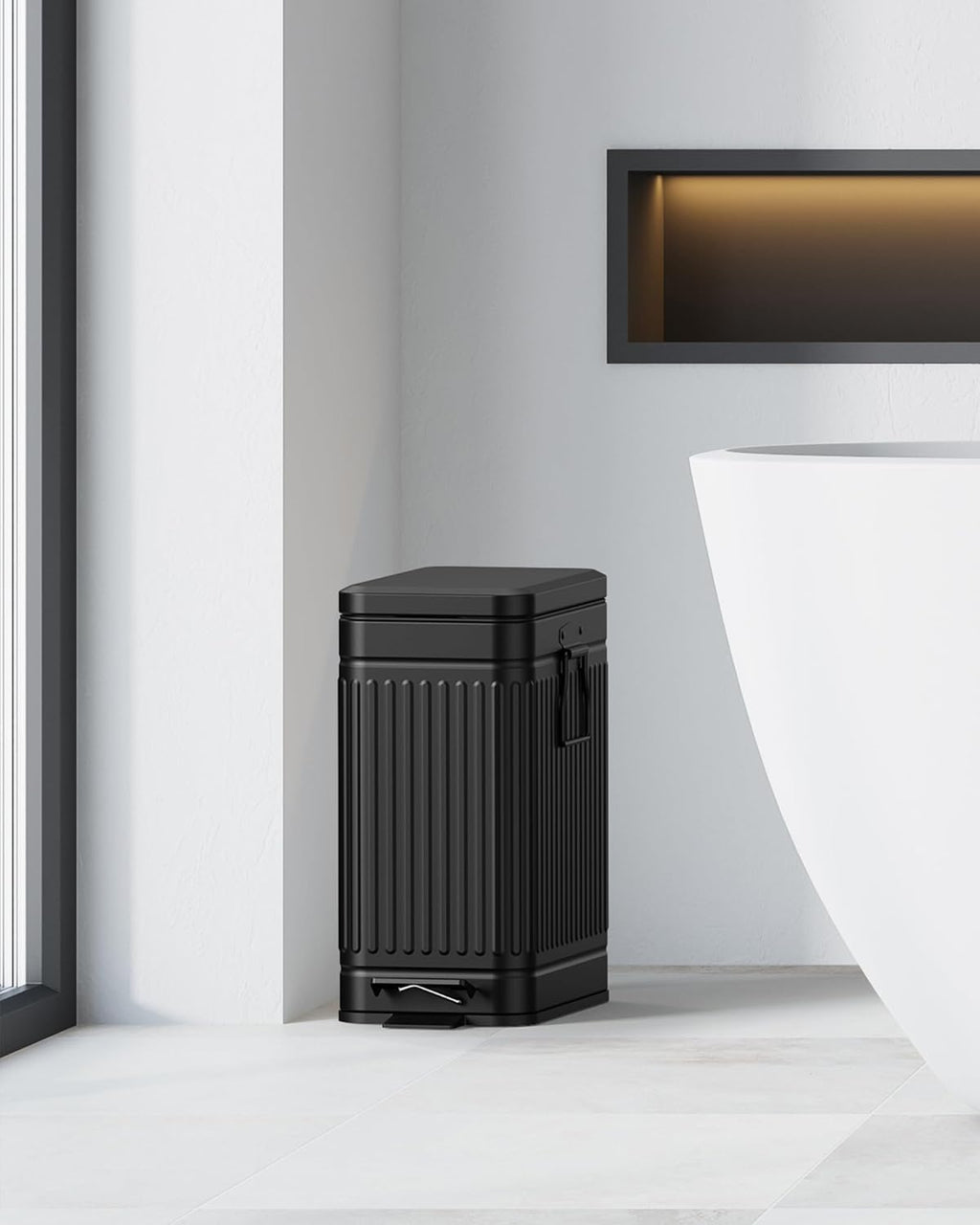 Small Trash Can with Lid Soft Close-10L/2.6 Gal Stainless Steel Outdoor Dog Poop Garbage Can-Metal Waste Bins with Pedal for Bathroom Bedroom Office-Black