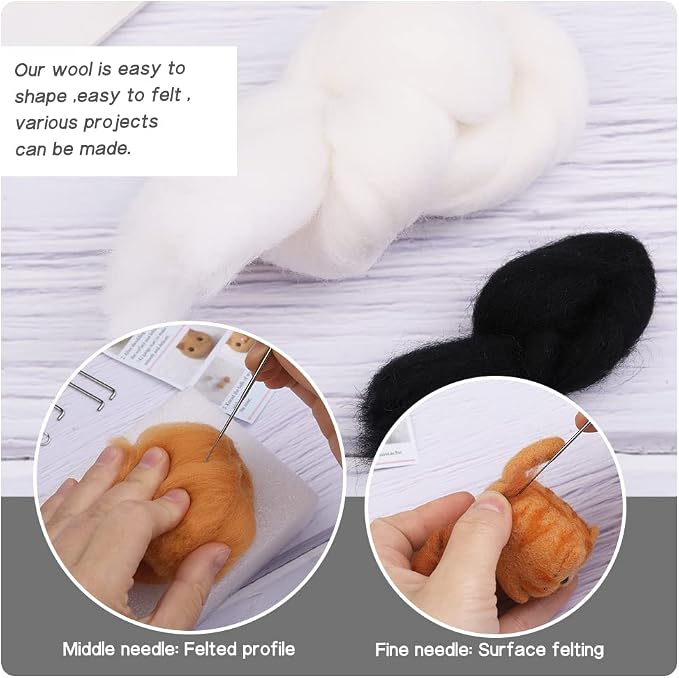 QMNNMA Needle Felting Kits for Beginners, Cow Cat Wool Felting Kit | Needle - Image 5