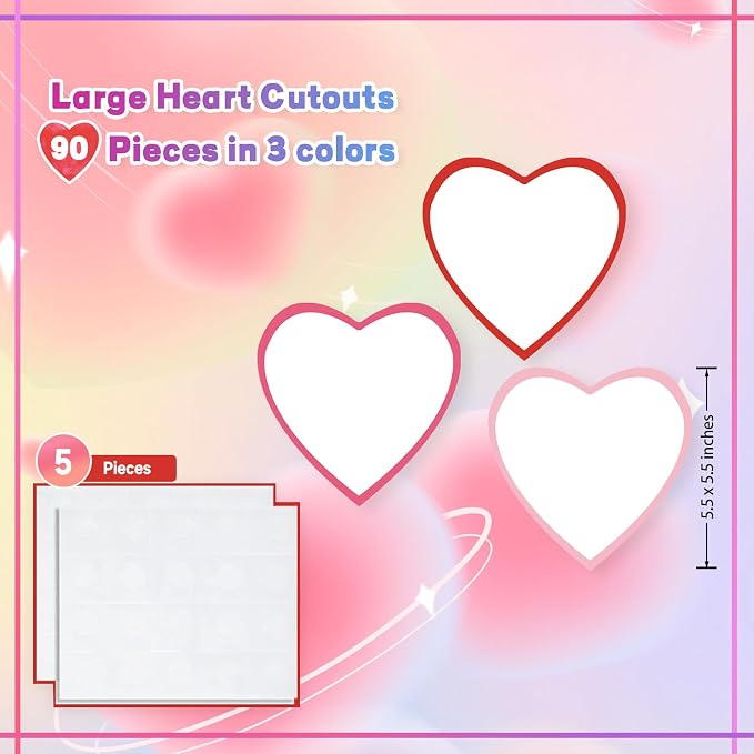 90 Pieces Heart Cutouts Paper Hearts Heart Shape Cards 5.5 Inches Large - Image 2