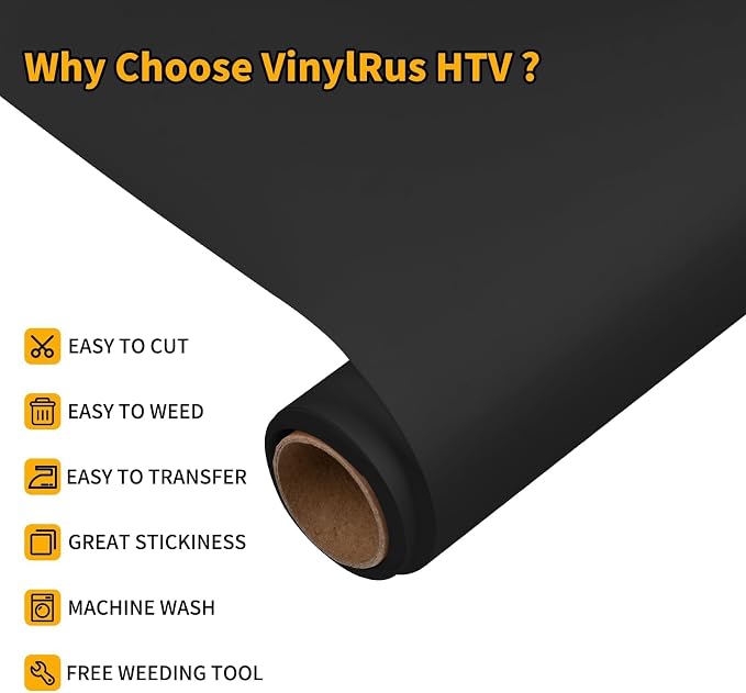 VinylRus Heat Transfer Vinyl-12” x 6ft Black Iron on Vinyl Roll - Image 3