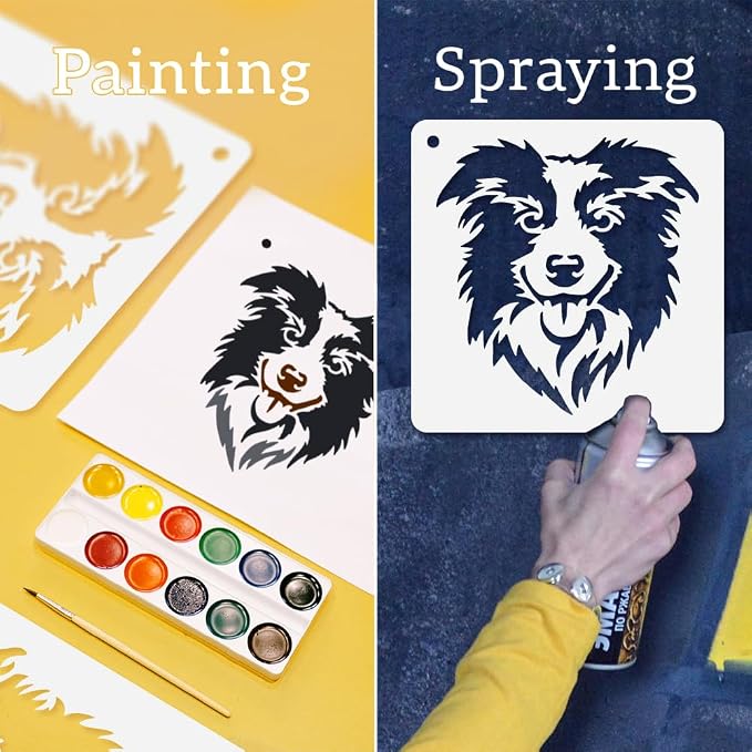 9Pcs Dog Head Stencils for Painting, 7.9"x 7.9" Reusable Bulldog Husky Labrador - Image 3