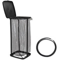 Portable Trash Bag Holder Collapsible Garbage Bin with Lid and Bands, Expandable Indoor Outdoor Trash Can Holder Stand for RV Camping Kitchen, Black
