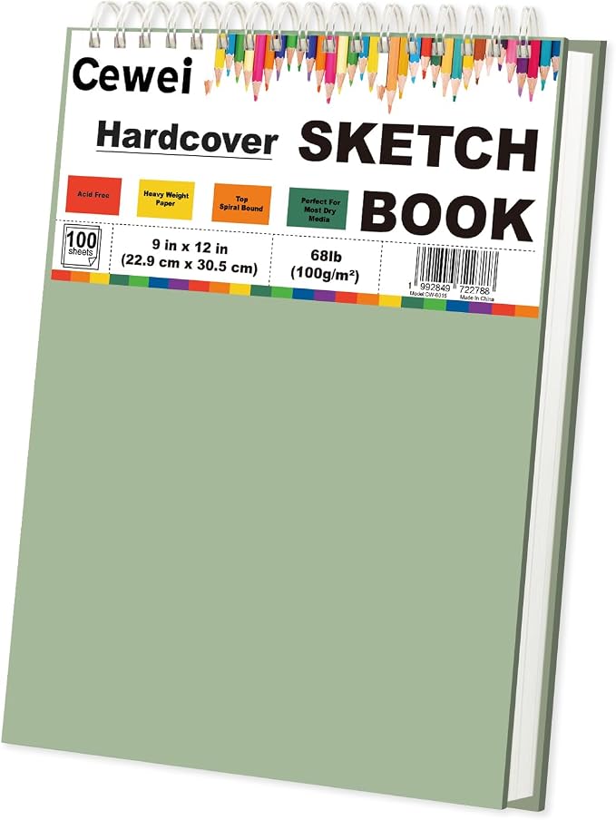 Cewei 9x12 Drawing Paper Pad, 100 Sheets, Spiral Bound Sketchbook, 68lb/100gsm by Unknown