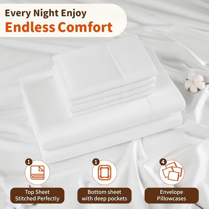 LBRO2M 1000 Thread Count 100% Egyptian Cotton Sheets Set 6 Piece Sets Full Size - Image 5