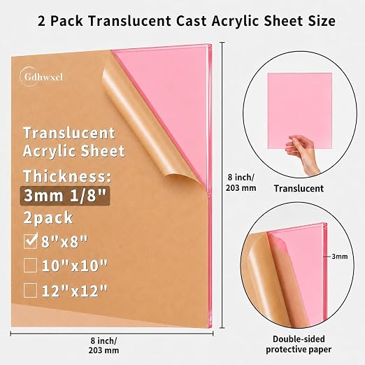 1/8 Thick 8 x 8 inch Translucent Acrylic Sheets - Image 2