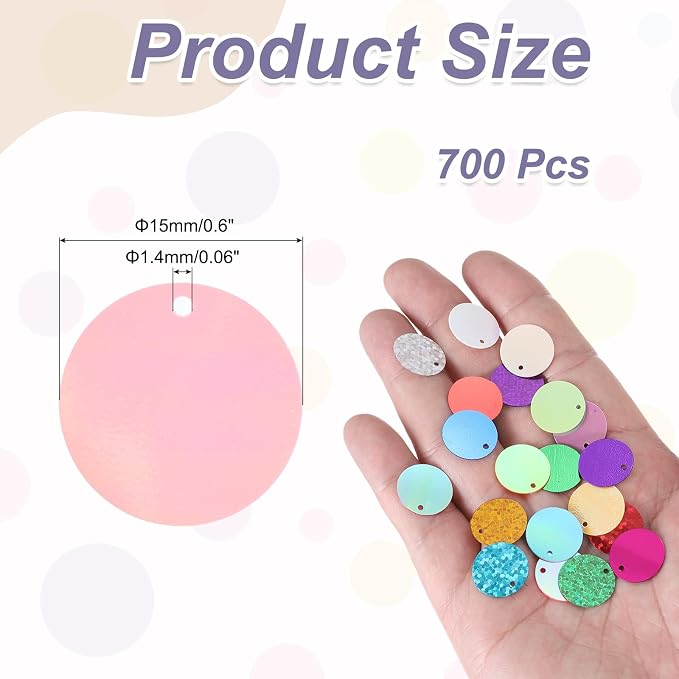 MECCANIXITY 700 Pcs Flat Round Sequins 15mm/0.6 Inch Loose Paillettes Craft - Image 2