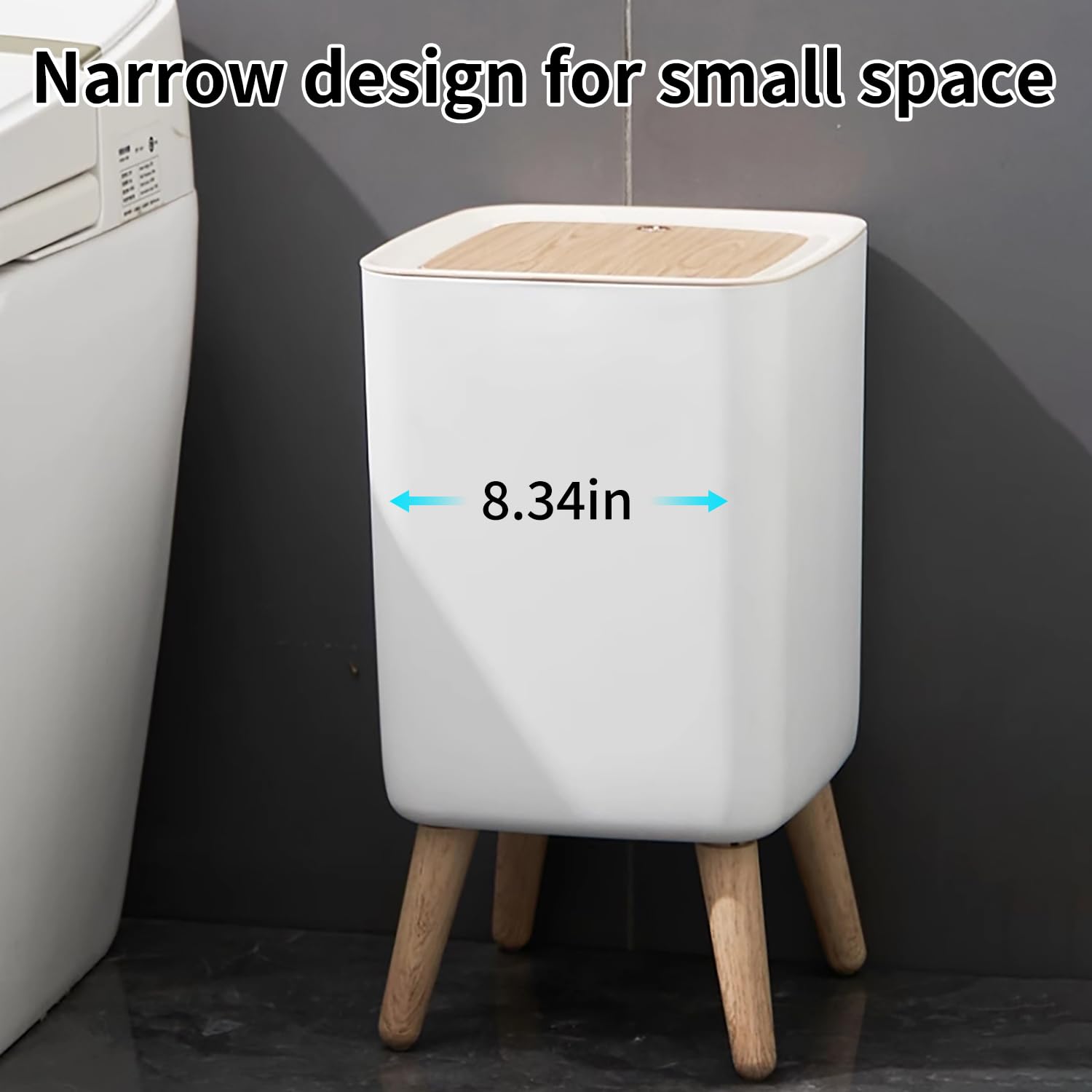 WanWanKa Mini White Plastic Trash Can, 2.6 Gallon Capacity, Slim Design, Anti-Odor, Easy to Clean, Suitable for Any Place