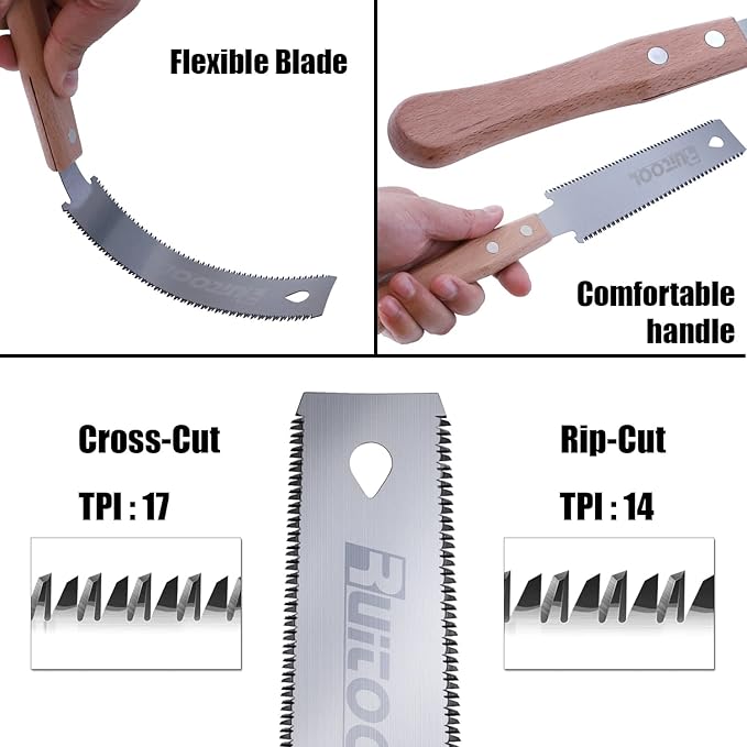 RUITOOL Japanese Hand Saw 6 Inch Double Edge Sided Pull Saw Ryoba SK5 Flexible - Image 2