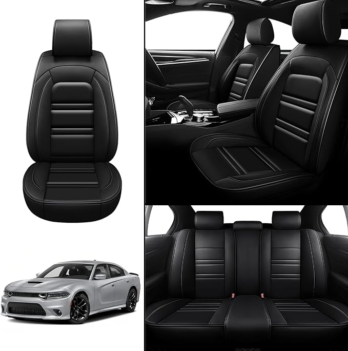 Car Seat Covers for Dodge Charger 2006-2023 | 5-Seats Leather Seat Covers, Easy to Install Automotive Seat Covers Full Set (Full Set, Black)