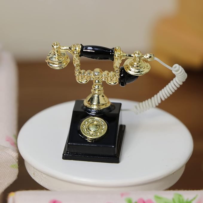 Dollhouse Telephone 1:12 Miniature Vintage Rotary Phone Model Desk Decoration - Image 3