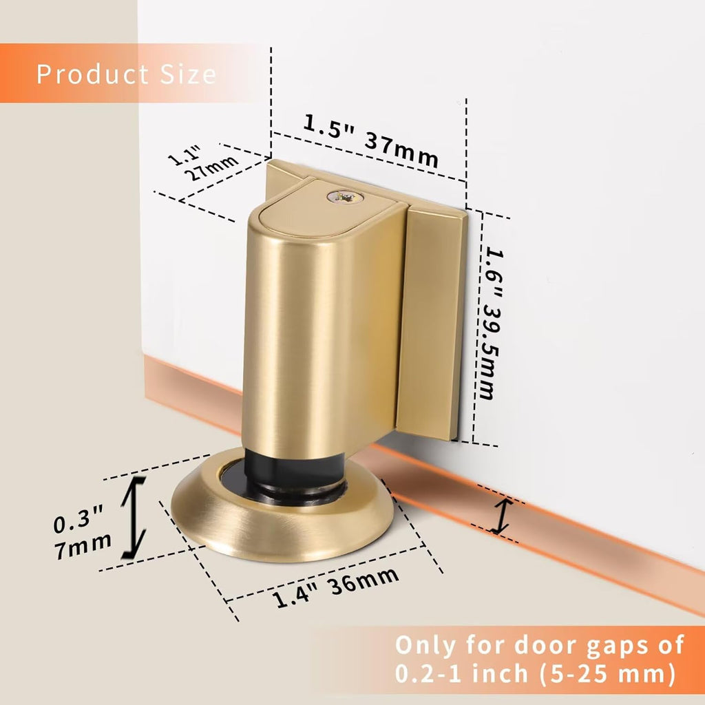Bak Bo Magnetic Door Stoppers 4 Pack Bottom of Door Holder Keep Door Open No Drilling Magnet Floor Door Stop with Screws and Adhesive Brushed Gold DS268BG-4