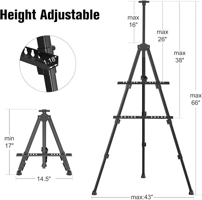 Art Painting Artist Easel Stand, Portable Adjustable Aluminum Metal Tripod - Image 3