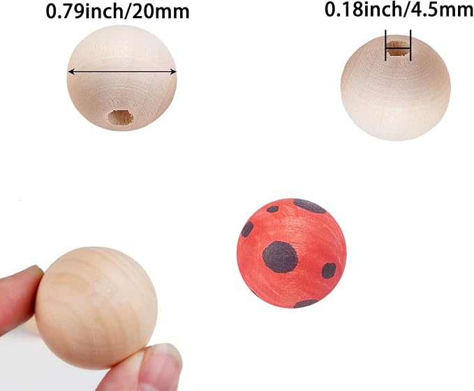 100Pcs 20mm Unfinished Wood Beads Round Wooden Spacer Beads Natural Wood Loose - Image 4
