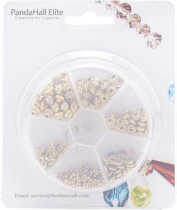 PH PandaHall 300pcs Spacer Beads 6 Style Antique Golden Tibetan Metal Jewelry - Image 8