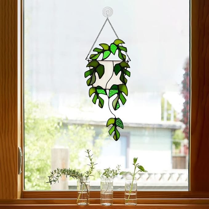 BOXCASA Monstera Leaf Stained Glass Suncatcher Window Hanging Plant Gift | - Image 8