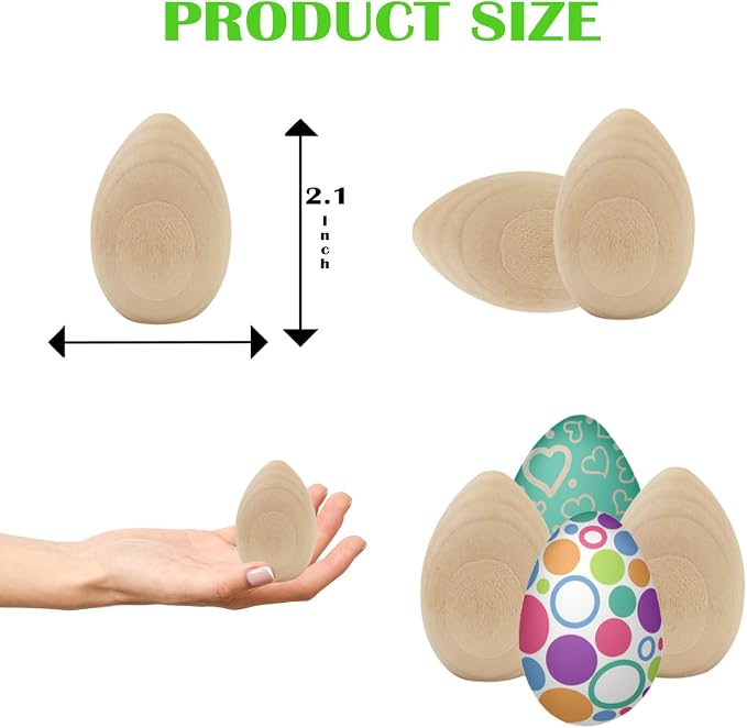Chochkees Small Smooth Unpainted Natural Stand-Up Wooden Easter Eggs, Décor and - Image 3