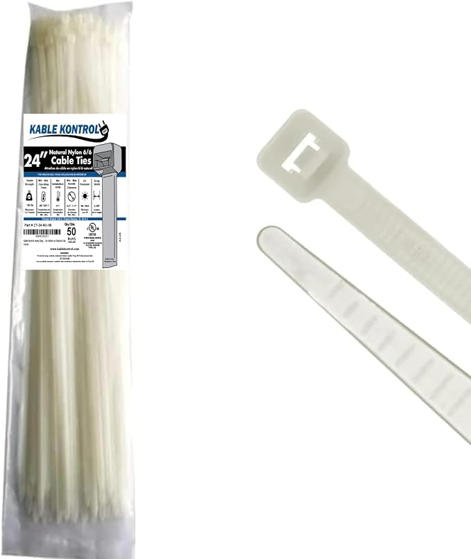 Kable Kontrol Heavy Duty Cable Zip Ties 50 Pcs 24 Inch, Natural White, 175 Lbs by KABLEKONTROL%C2%AE
