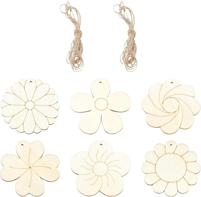 30 Pcs Unfinished Wood Flower Cutouts Wooden Flower Wood Crafts - Image 8