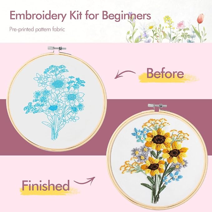 5 Pack embroidery kit for beginners Adults DIY Starter Kit, Sunflower Gifts for - Image 3