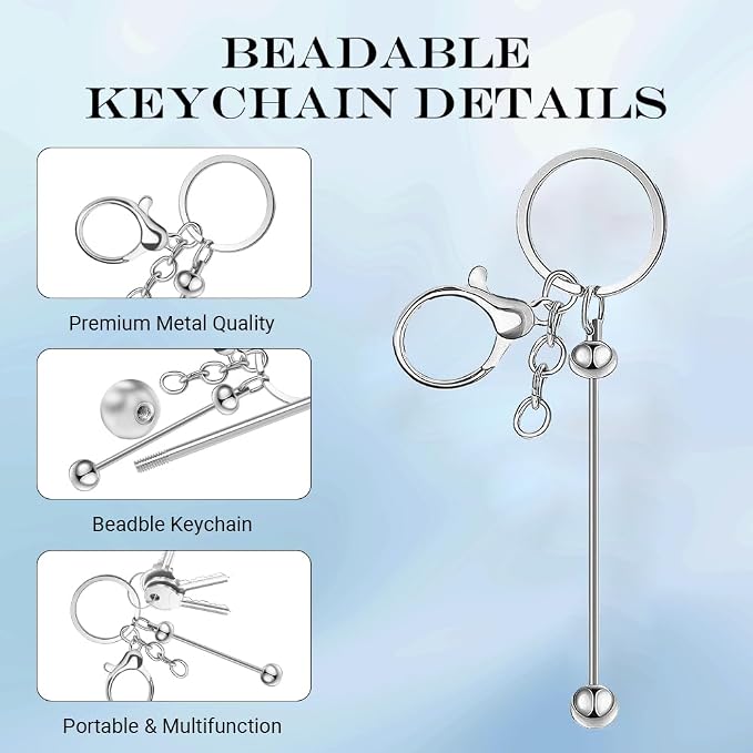 6Pcs Beadable Keychain Bars Blanks Bead Keychain Bar Metal Beaded Keychains - Image 3