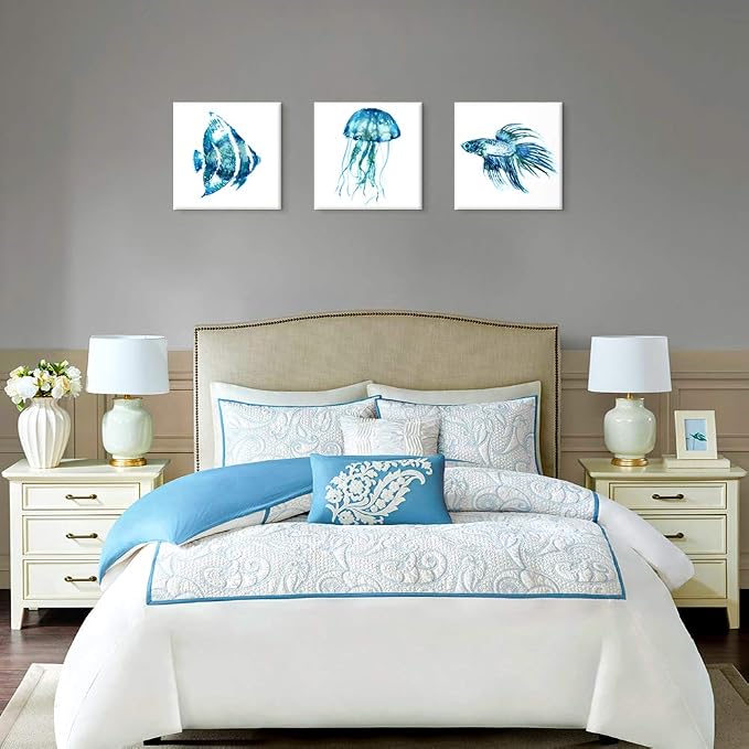 Sea Animal Blue Jellyfish Tropical Fish Canvas Wall Art Ocean Theme Seascape - Image 4
