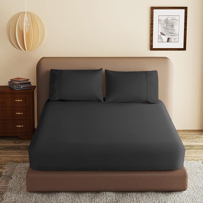 100% Egyptian Cotton Fitted Sheet Black, 600 Thread Count, 8-16" Deep Pocket by ZaizaiHome