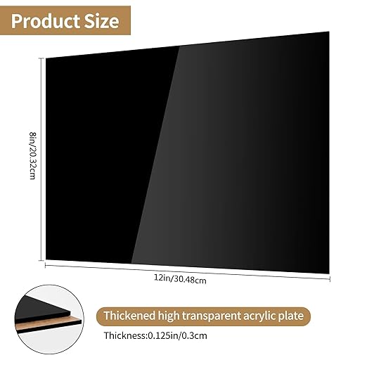 Lesnlok 8 x 12 Black Acrylic Sheet 1/8 inch Thick 3mm 2 Pieces Black Plexiglass - Image 2