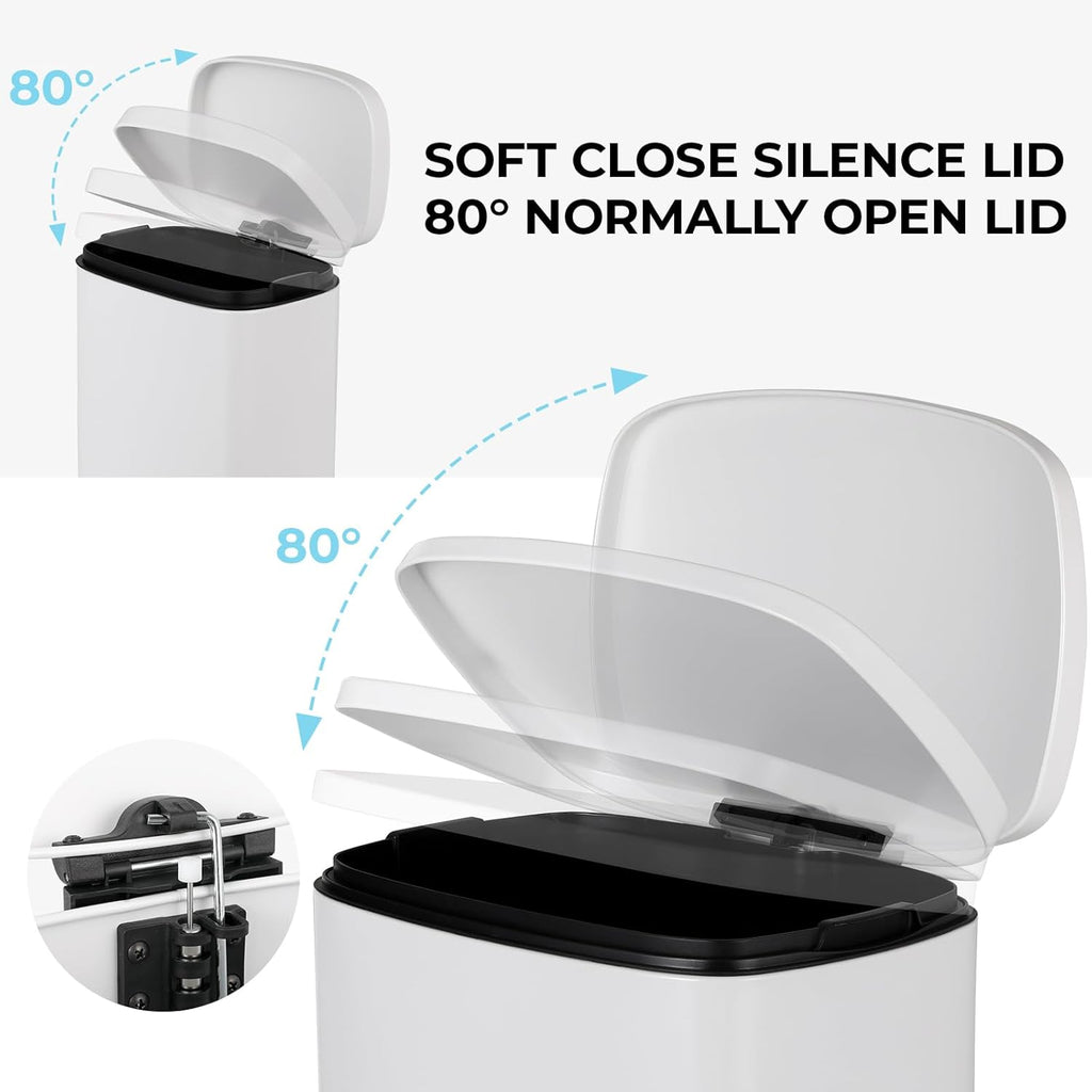 8 Gal Kitchen Trash Can, 30L Recycling or Garbage Bin, Brushed Stainless Steel Waste Basket, Soft&Quiet Close Dustbin, with Step-On Pedal, Removable Inner Bucket, for Home, Office, LIving Room