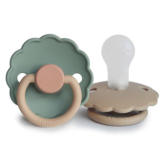 FRIGG Daisy SilkySoft Silicone Baby Pacifier | Made in Denmark | BPA-Free (Willow/Croissant, 0-6 Months)