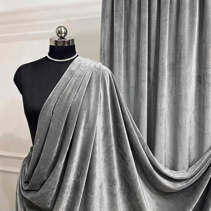 Silver Royal Velvet Fabric by The Yard, Wedding Decor, Fashion & Crafts I by VALENTINATEXTILEINC