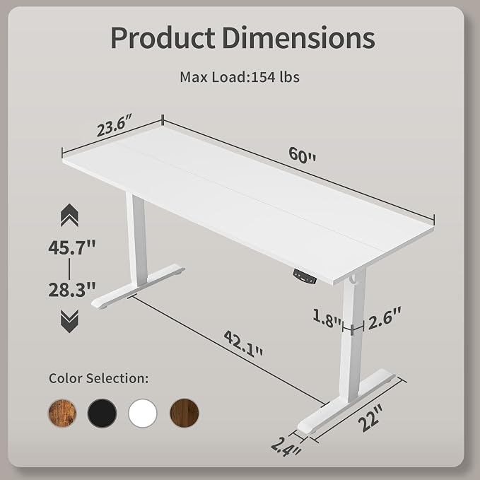 Agilestic Electric Standing Desk, 60 x 24 Inches Height Adjustable Desk - Image 3