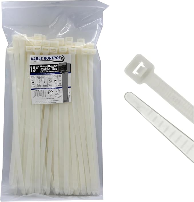 Kable Kontrol Heavy Duty Cable Zip Ties 100 Pcs 15 Inch, Natural White by KABLEKONTROL%C2%AE
