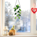 Green Stained Glass Suncatcher for Window, Artificial Fake Plant Decor Hanging - Image 3