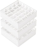 Criusia 3 Pack Sock Underwear Drawer Organizer Dividers, 64 Cell Fabric Foldable Cabinet Closet Organizers and Storage Boxes for Storing Socks, Panties, Ties (16+24+24 Cell, White)