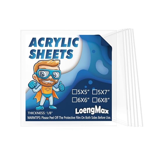 1/8" Thick Clear Acrylic Sheet 5" x 5" by LoengMax
