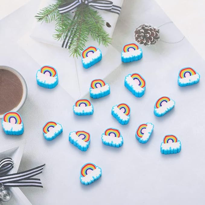 100pcs Blue Horizontal Hole Rainbow Polymer Clay Spacer Beads - Image 7