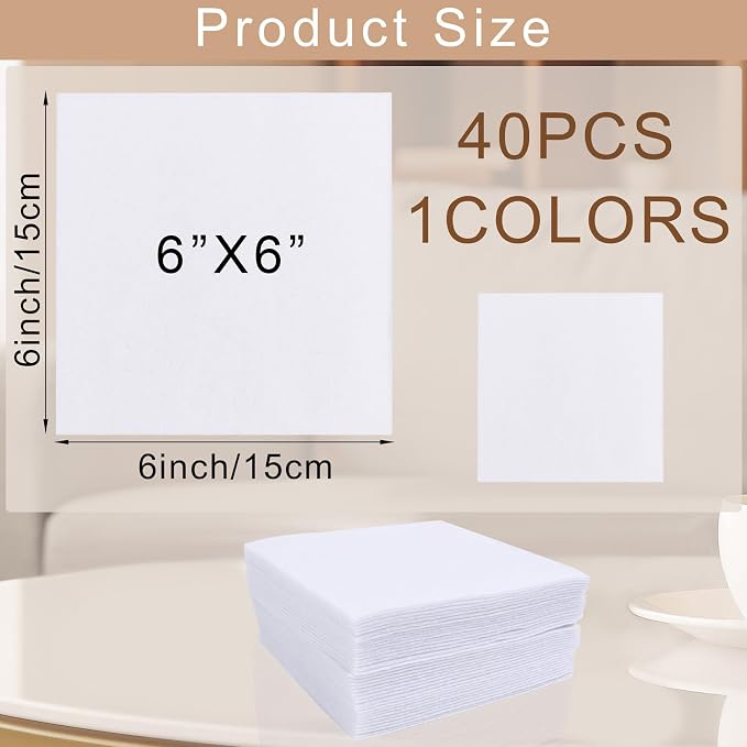 40 Pcs Stiff Felt Fabric Sheet for Crafts, 1mm Thick and 6”x6”White Felt Fabric - Image 2