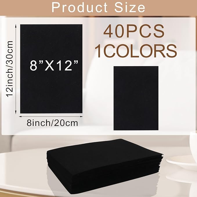 40 Pcs Stiff Felt Fabric Sheet for Crafts, 1mm Thick and 8”x12”Black Felt - Image 2