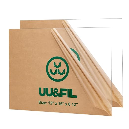 UU&FIL Clear Acrylic Sheets 12" x 16", 2 Pack 1/8 Inch Thick Clear Cast by UUFIL