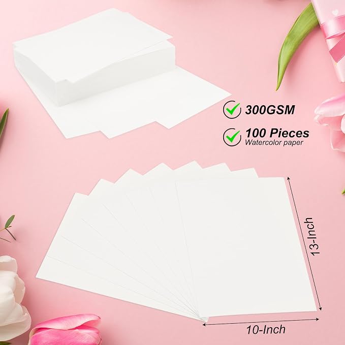 PATIKIL 100 Pcs Pure Cotton Watercolor Paper 140lb/300 GSM Water Coloring Paint - Image 2
