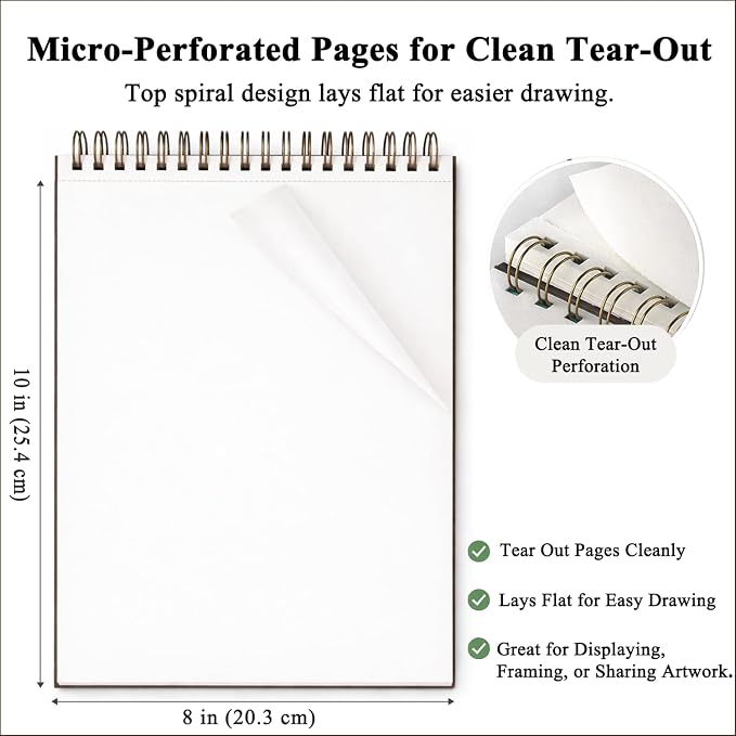 8" x 10" Sketch Book, 100 Sheets Hardcover Sketchbook, 68 lb/100gsm Drawing - Image 4