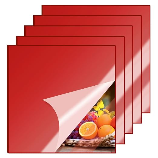 5 Pcs 8x8 Inch Red Acrylic Mirror Sheet, 1/8 Inch Thick Opaque Glossy Mirror by CEUQIESO