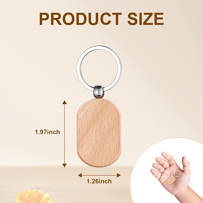 Wooden Keychain Blanks 100 Pcs Wood Key Chain Tags Bulk | Rounded Square - Image 5