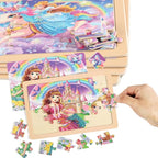 jWooden Puzzle for Kids 4-6 Years Old, 4 Pack of 24 Pieces Unicorn Princess - Image 3