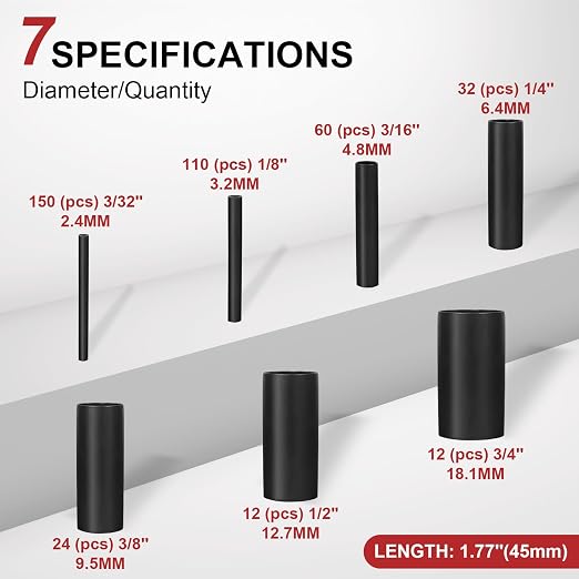 innhom 400pcs Heat Shrink Tubing Black Heat Shrink Tube Wire Shrink Wrap 3:1 - Image 2