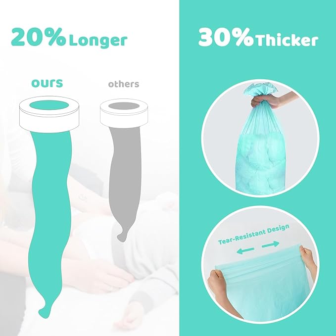 [2 Pack] Newnice Diaper Pail Refill Bags for Dekor Plus Diaper Pail, 30% Extral Thicker Diaper Genie Refills, Continuous Liners for Baby & Adult Diapers, Nursery Trash Solution