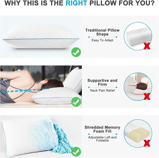 VVZ Cooling Bed Pillows King Size Set of 4, Shredded Memory Foam Pillows - Image 5