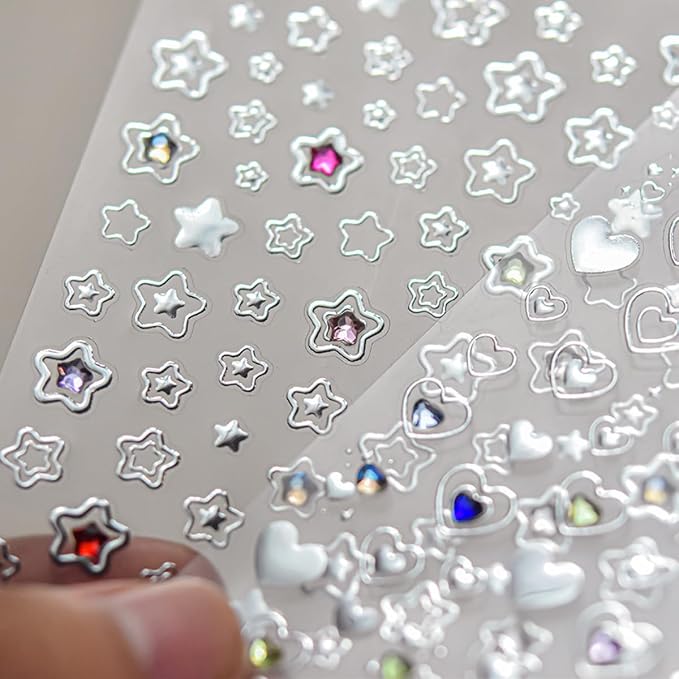 Star Nail Art Stickers Silver Star 5D Embossed Nail Decals - Image 2