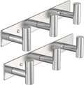 VAEHOLD Silvery Hat and Coat Wall Mount Rack - 3 Hooks for Robes, Bags, Keys, and Towels - Bathroom Towel Hanger Organizer (2 Pack)