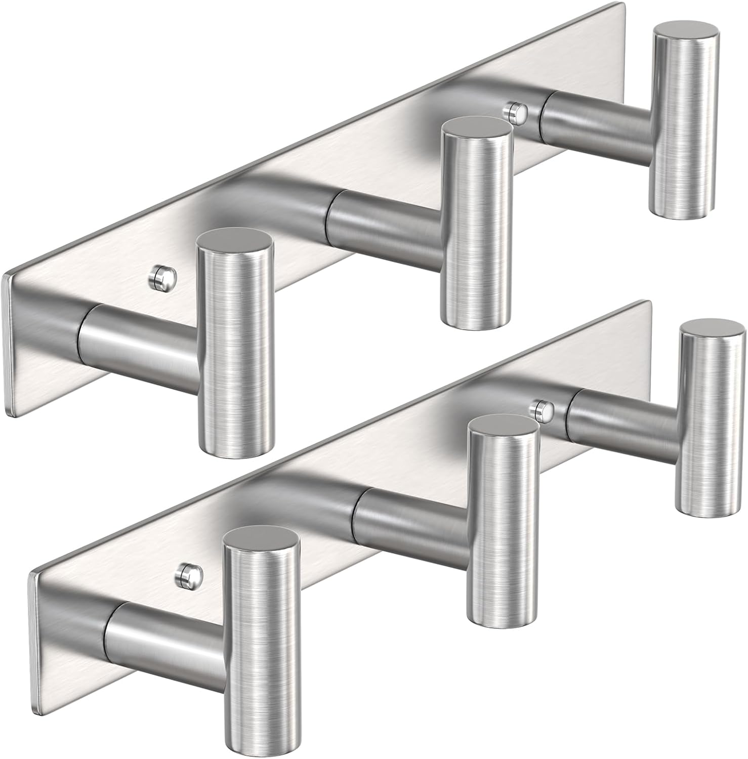 VAEHOLD Silvery Hat and Coat Wall Mount Rack - 3 Hooks for Robes, Bags, Keys, and Towels - Bathroom Towel Hanger Organizer (2 Pack)